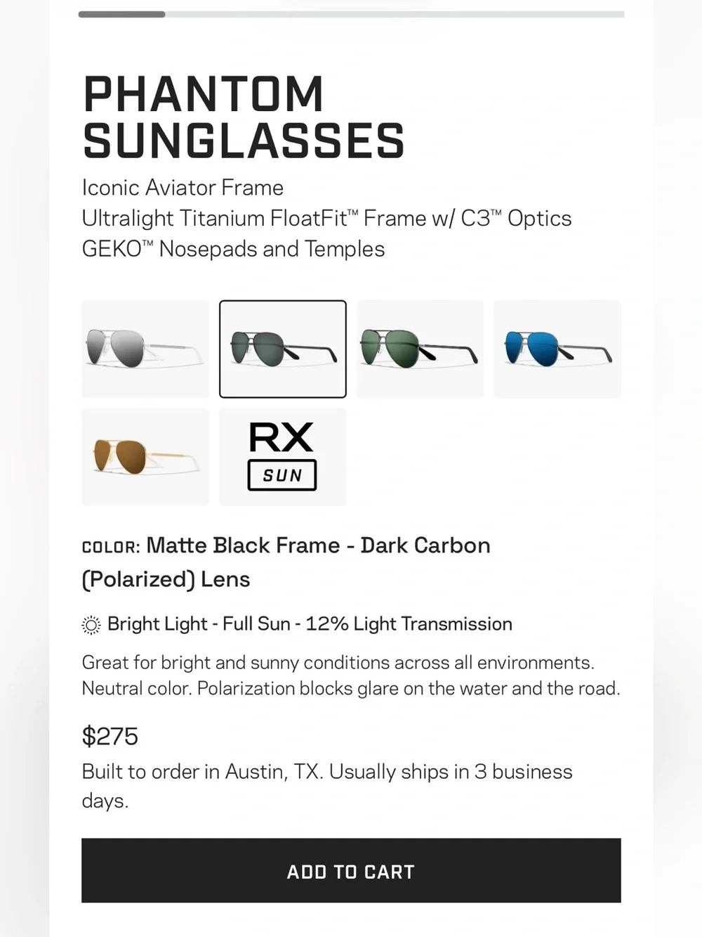 Roka Phantom Women’s Aviator Polarized Sunglasses - Black